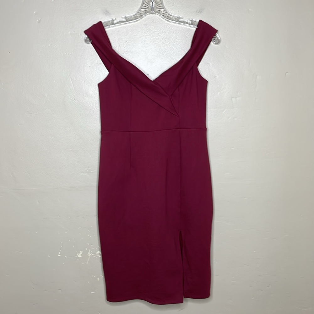 LULUS Dress Burgundy Ponte Knit Off Shoulder Bodycon Glam Special Occasional Med